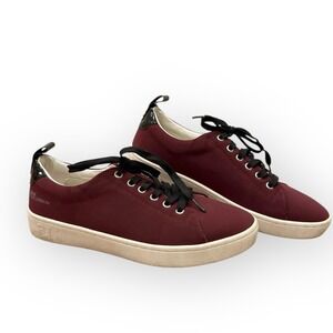 Fly London Burgundy Low Top Sneakers Patent Leather Trim Womens 39‎ US 8.5